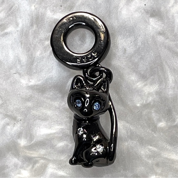 Bracelet Charm for Pandora Black Cat with Rhinestones Sterling Silver - Picture 1 of 10